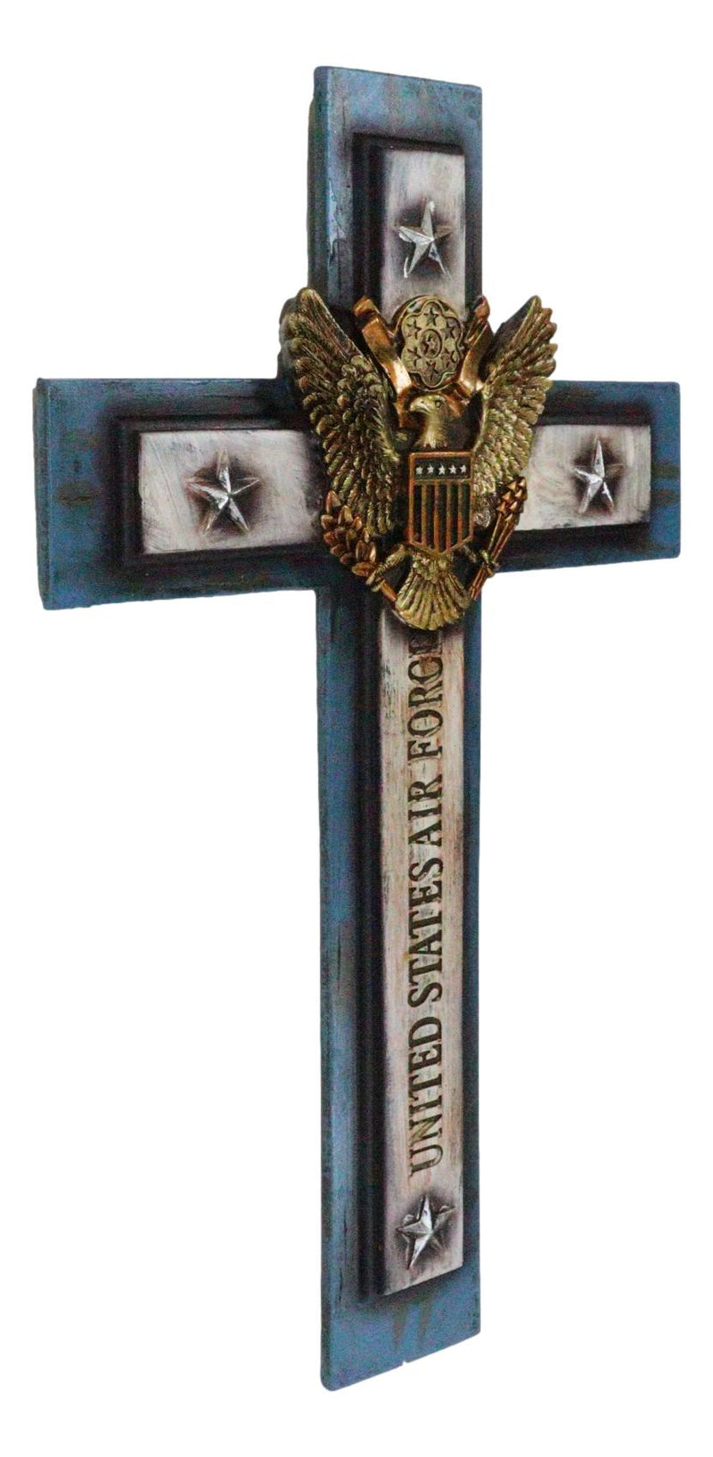 Large Western USA Air Force Patriotic Bald Eagle Emblem Blue Memorial Wall Cross