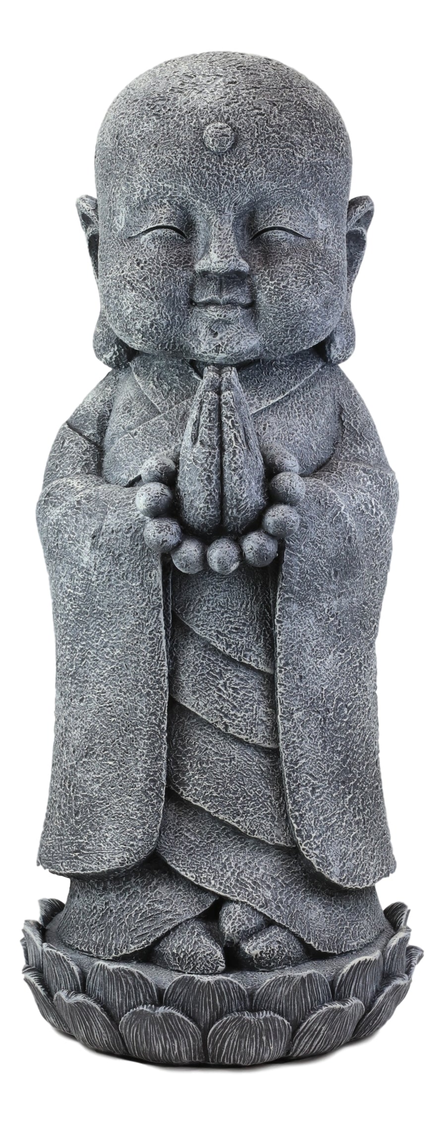 20"H Large Jizo Buddha Monk With Prayer Beads On Lotus Throne Garden Statue