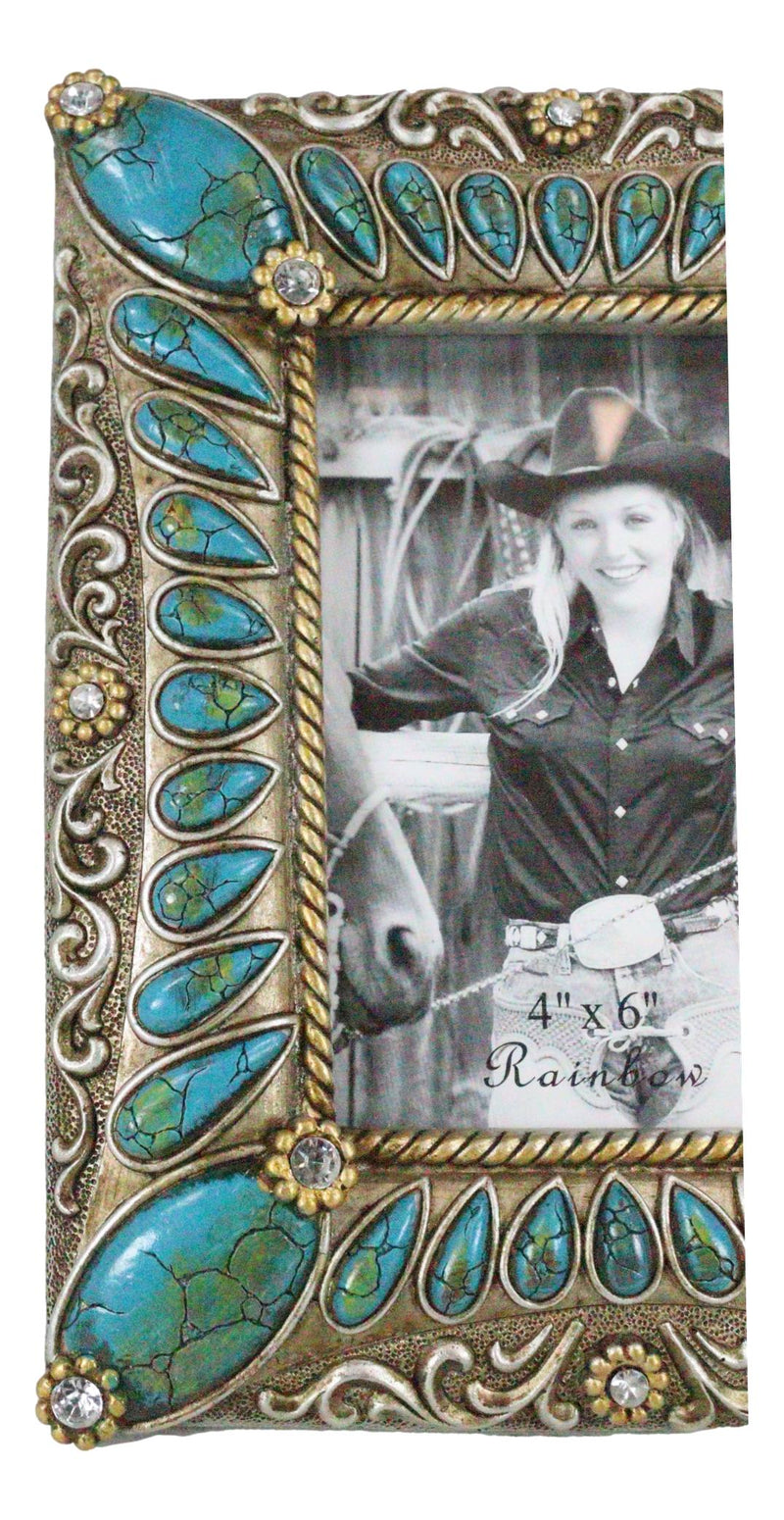 Rustic Western Turquoise Teardrop Gems Scrollwork Patterns 6X4 Picture Frame