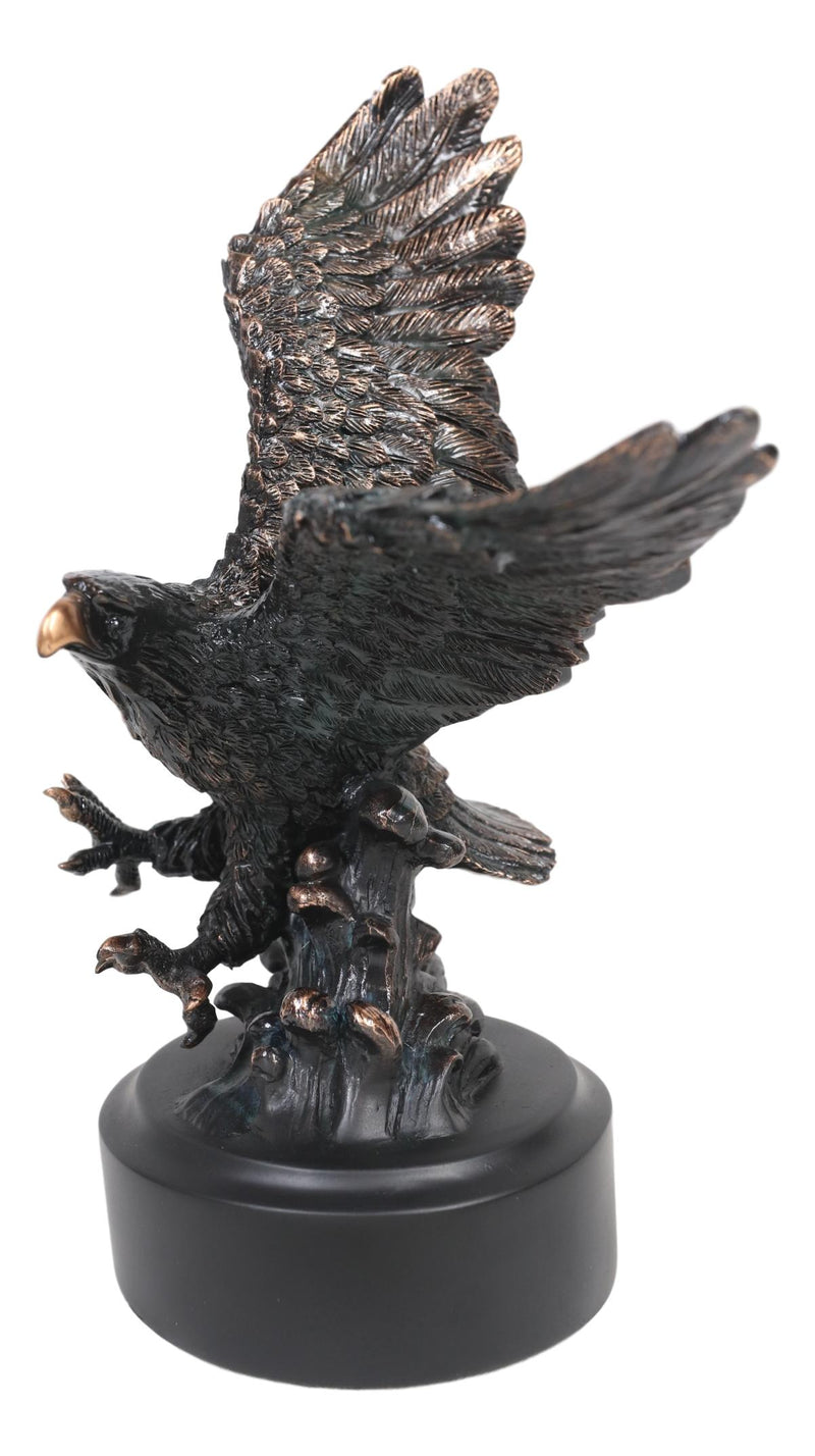 Wings of Glory Bald Eagle Swooping Over Stormy Ocean Waves Electroplated Statue