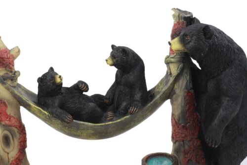 Mother Black Bear With Cubs In Outpost Camping Hammock Statue Wildlife Forest