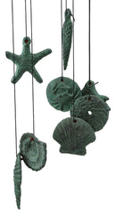 Ebros Antique Verdigris Finish Cast Iron Nautical Marine Sea Octopus Wind Chime Noisemaker Mobile with Starfish and Seashells Ornaments Davy Jones Kraken Cthulhu Outdoors Pool Patio Garden Decorative