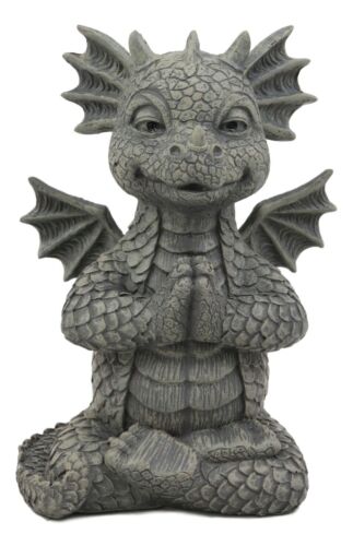 Zen Meditating Yoga Namaste Dragon Statue Faux Stone Resin 5"Tall Fantasy Decor