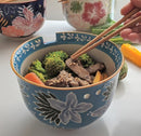 Ebros Pack Of 2 Blue Spring Flowers Ramen Noodles Soup Bowl With Bamboo Chopsticks Set