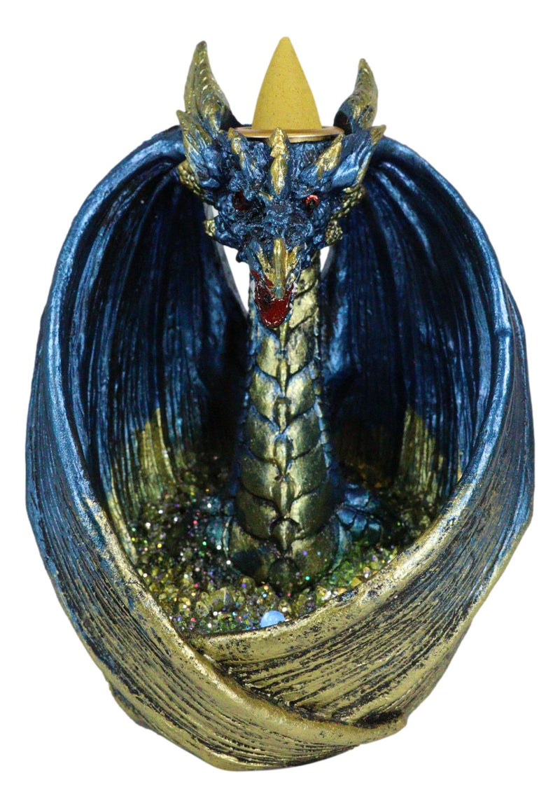 Blue Wise Dragon Guarding LED Light Crystals Smoky Backflow Cone Incense Burner