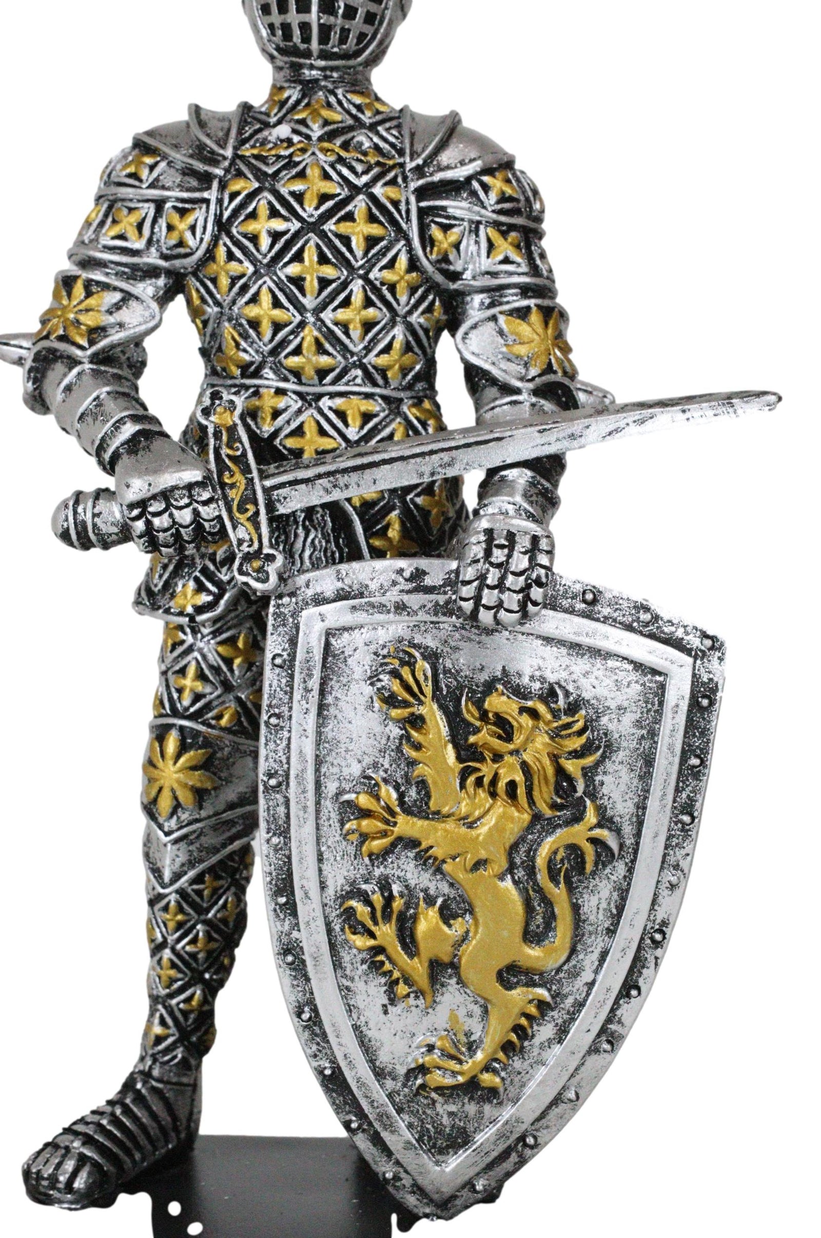 Medieval Swordsman Knight Of Lyon Figurine 8.5"H Suit of Armor Coat Of