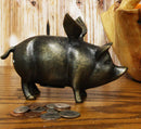 Ebros Gift 7.25" Long Rustic Decorative Whimsical Flying Pig Money Coin Piggy Bank Aluminum Sculpture Country Farm Swines Pigs Porky Bacon Themed Savings Banks Collectible Figurine