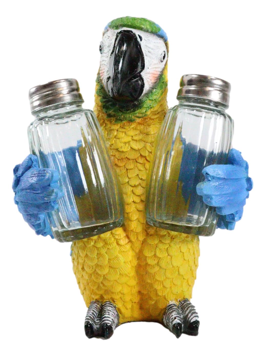 Ebros Tropical Rainforest Blue Scarlet Macaw Parrot Salt Pepper Shakers Holder - Ebros Gift