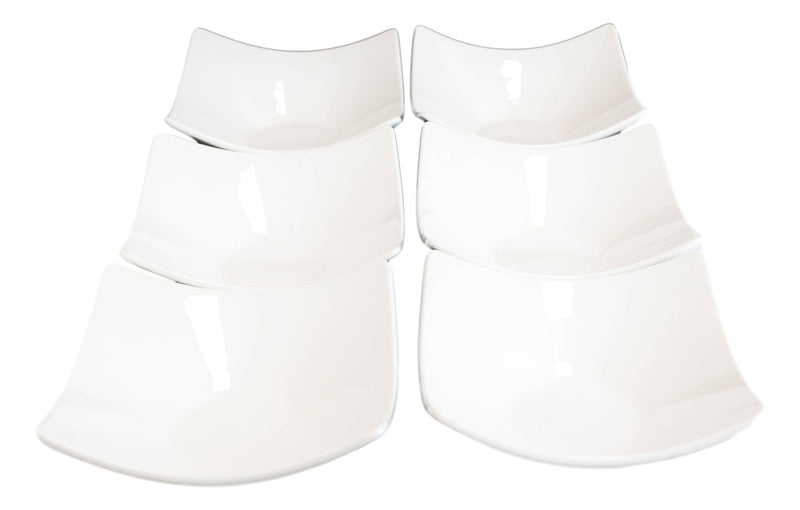 Pack Of 6 Contemporary White Quad Cornered 12oz Rice Soup Sauce Porcelain Bowls