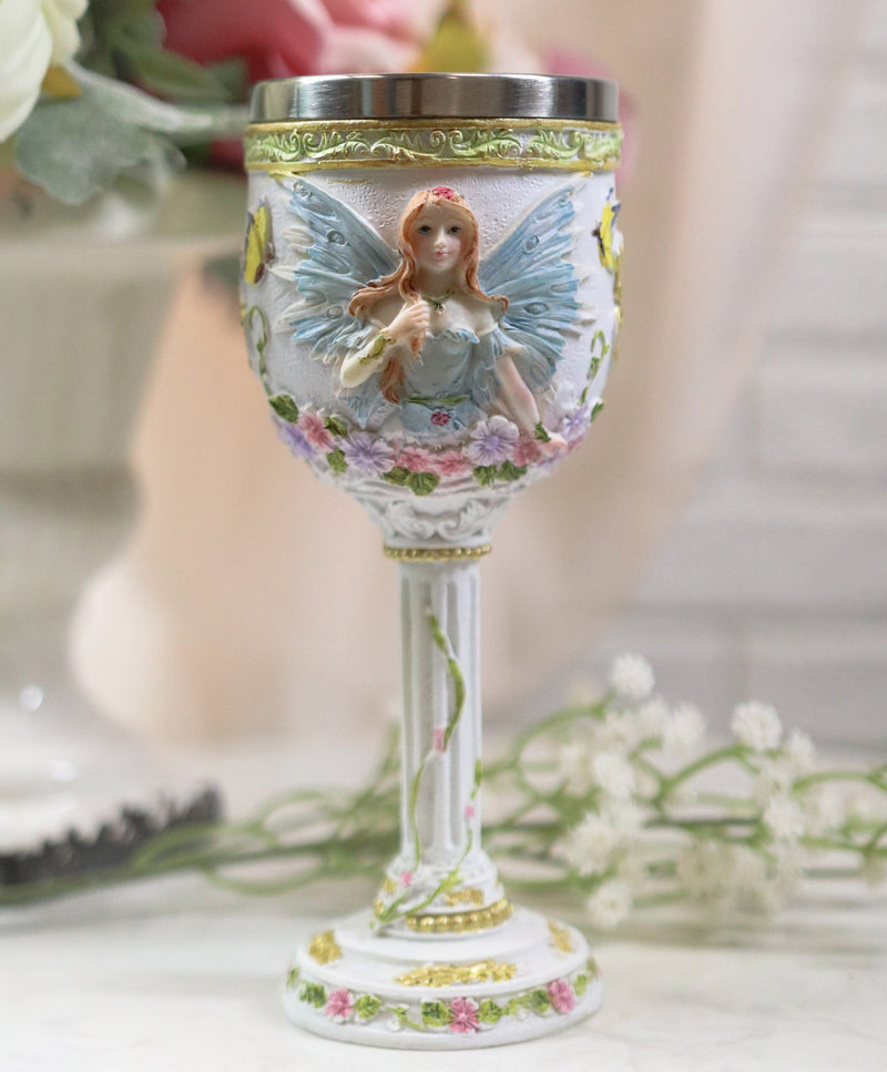 Ebros Holy Matrimony Blue And Pink Butterfly Bridal Floral Fairy Wine Goblet 7oz
