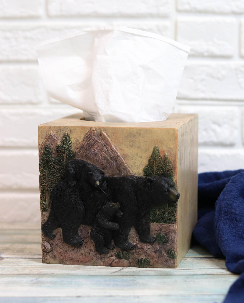 Rustic Black Mama Bear With Cubs Tissue Box Cover Holder