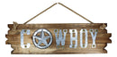 25"L Rustic Metal Western Star Cowboy Sign On Wooden Plank Wall Or Door Plaque