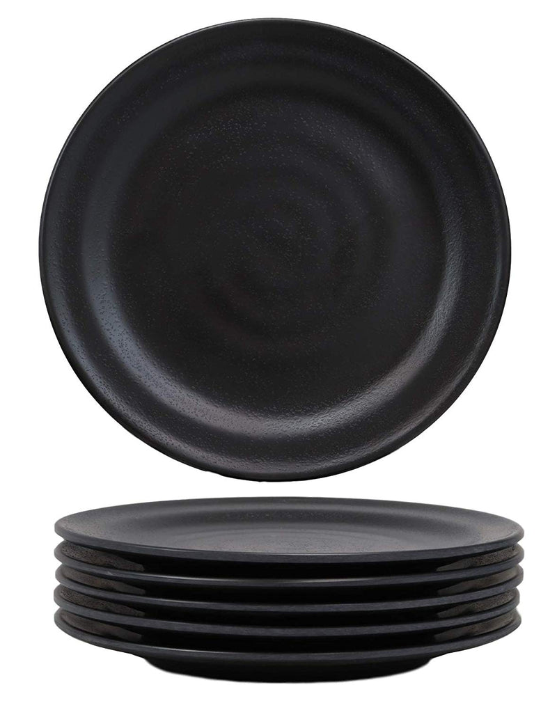 Ebros Contemporary Round 6" Diameter Matte Black Melamine Plate For Desserts Salads Appetizers Pack Of 6 Set For Kitchen Dining Asian Japanese Chinese Cuisine Restaurant Supply Dishwasher Safe