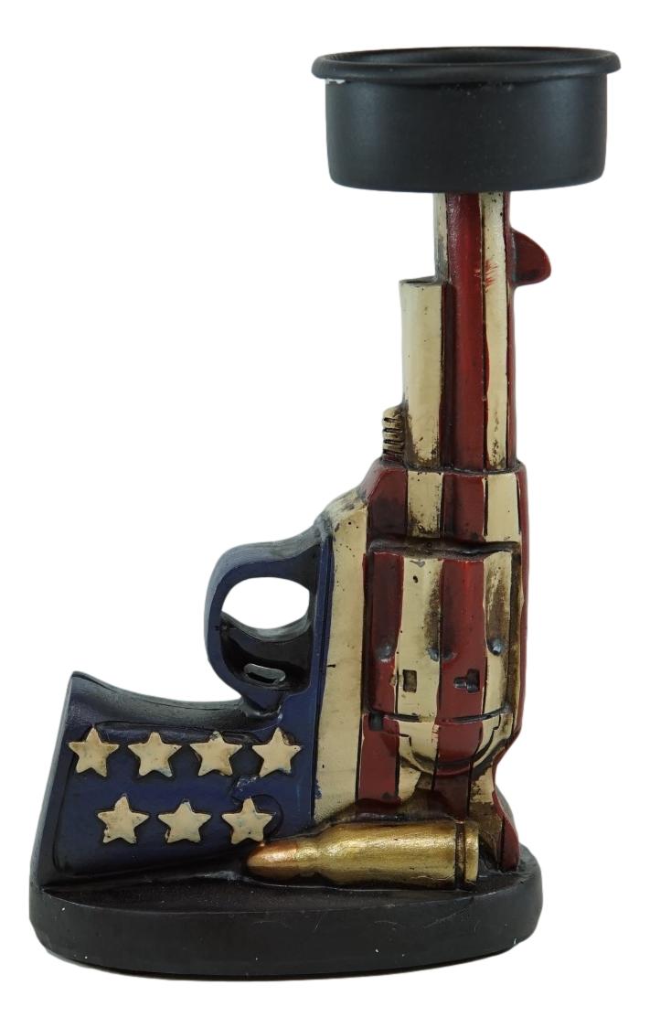 Western Patriotic USA Flag Revolver Pistol Gun Votive Tea Light Candle Holder