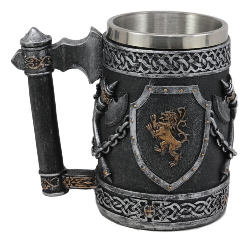Large Medieval Coat Of Arms English Lion Heraldry Shields And Crossed Axes Mug