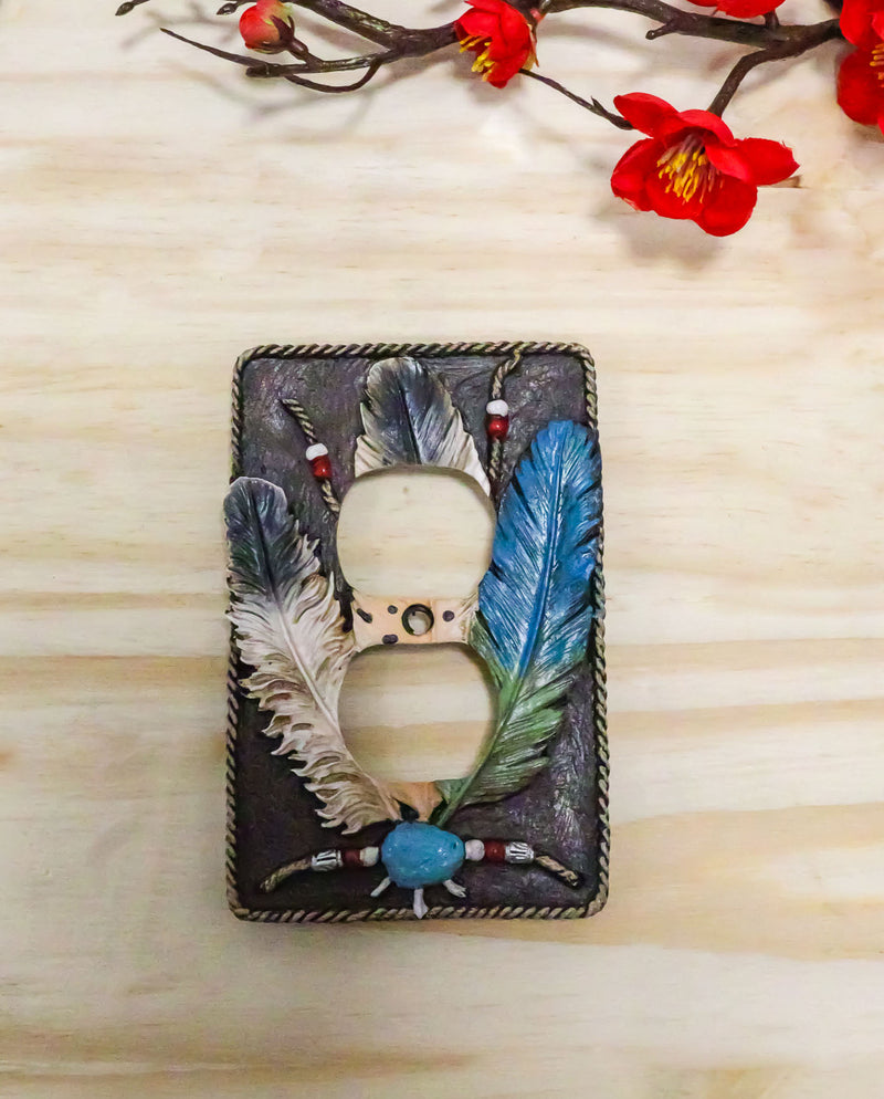 Ebros Southwestern Native 3 Feathers Double Receptacle Outlet Cover Set Of 2