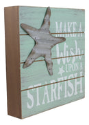 Ebros Nautical Marine Teal Make A Wish Upon A Starfish Wall Decor Beach Wooden Sign