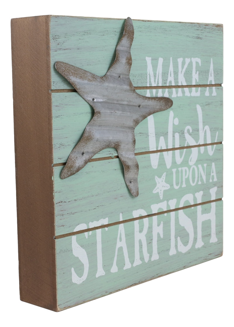 Ebros Nautical Marine Teal Make A Wish Upon A Starfish Wall Decor Beach Wooden Sign