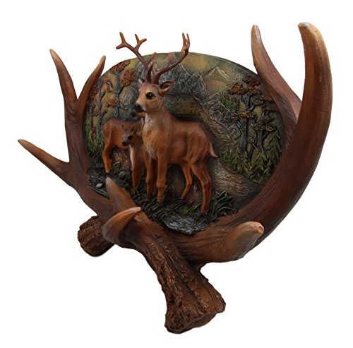 Ebros Large Rustic Woodlands Antlers Scene Deer Buck Doe and Fawn Family Wall Plaque 14"L