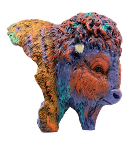 Ebros Gift Wild & Free Colorful American Bison Bust Figurine 7" H Multi Color - Ebros Gift