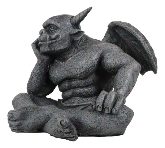 Ebros Horned Gargoyle The Dreamer Figurine Sitting Statue 6.5 Inch Long Thinker - Ebros Gift