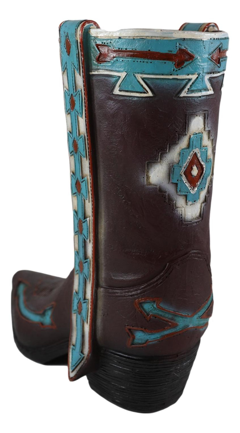 Rustic Western Navajo Indian Vector Arrows Tooled Leather Cowboy Boot Vase Decor