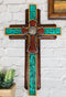 Rustic Western Ornate Concho Turquoise Scroll Layered Faux Leather Wall Cross