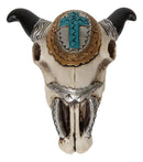 Set Of 2 Southwest Rustic Cow Skull With Cross And Aztec Patterns Trinket Boxes