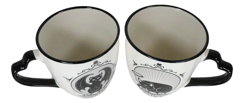 Set Of 2 Wicca Witching Hour Angel Saint Or Sinner Devil Cats Porcelain Mugs