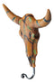 Set Of 2 Western Faux Wood And Tooled Leather Steer Bull Cow Skull Wall Hooks