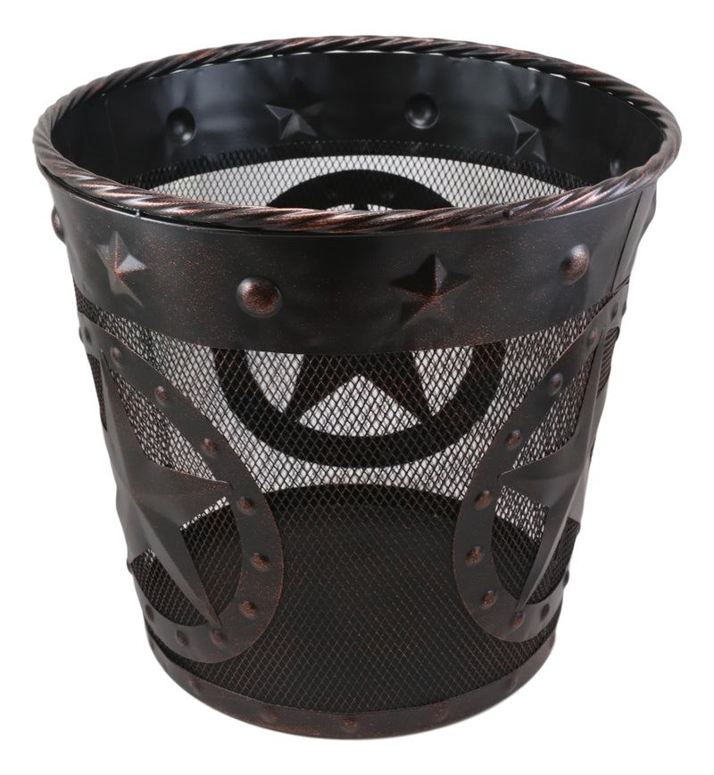Rustic Western Lone Stars With Braided Metal Rope Trim Wire Waste Basket Bin
