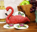 Ebros Gift Tropical Birds of Paradise Roosting Pink Flamingo Display Holder Coaster Set with 4 Rounded Colorful Floral Coasters 7" Wide