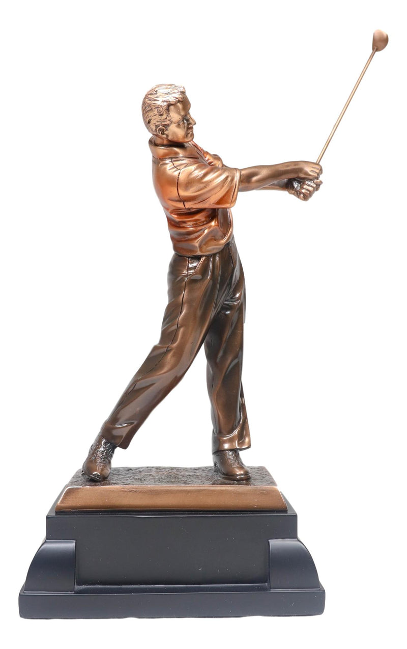 Professional Golfer Swinging Golf Club Bronze Electroplated Decor Statue 15" H
