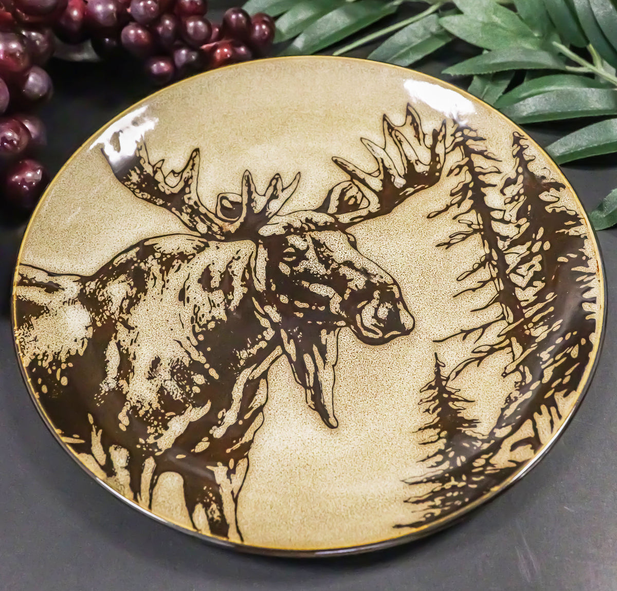 Pack Of 2 Rustic Western Emperor Elk Stag Moose Deer Round Dinner Plates - Ebros Gift