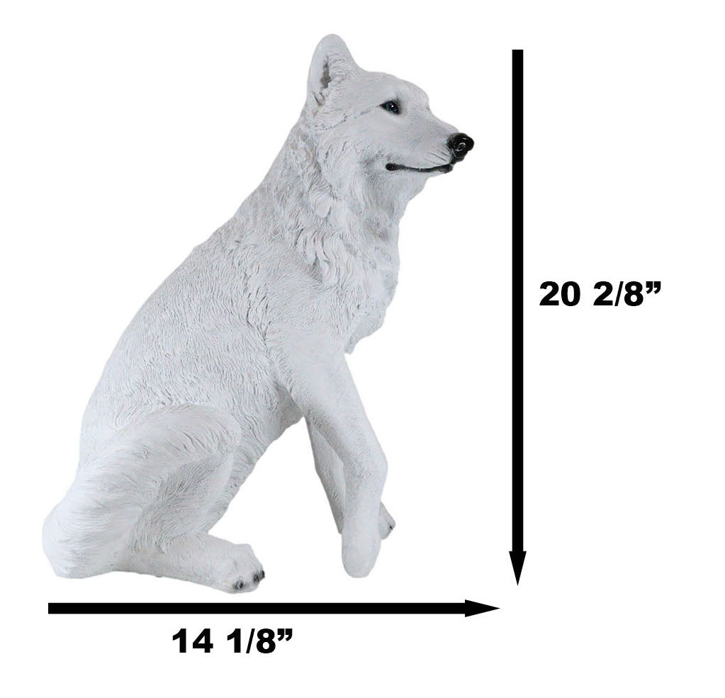 Ebros Large Artemis Wildlife Sitting Alpha Albino Ghost White Wolf Statue 20.5"H - Ebros Gift