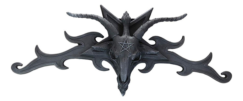 Ebros Large 34" Wide Goat of Mendes Baphomet Head with Pentagram Star and Hell Fire Wings Wall Decor Plaque Entrance Overdoor Pediment Door Hanger 3D Wall Art Horned God