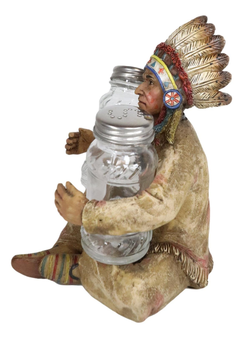 Native American Indian Warrior Chief Headdress Roach Salt Pepper Shakers Holder