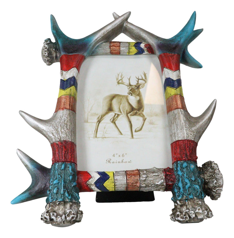 Colorful Boho Southwest Rustic Buckhorn Stag Deer Antlers Picture Frame 4"X6"