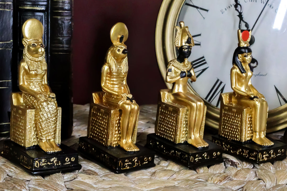 Egyptian Gods Horus Osiris Sekhmet And Isis Seated On Thrones Figurine Set of 4 - Ebros Gift