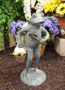 Ebros Gift19" Tall Aluminum Whimsical Green Thumb Garden Frog With Shovel And Pail Statue