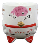 Topsy Turvy Lucky Cat Maneki Neko With Pink Fish Belly Ceramic Coffee Mug