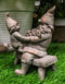 Family Bonding Papa Gnome With Baby Gnome Sitting On Wooden Stool Garden Statue