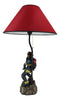 American Hero Fire Fighter Fireman Wielding Axe Table Lamp With Red Shade