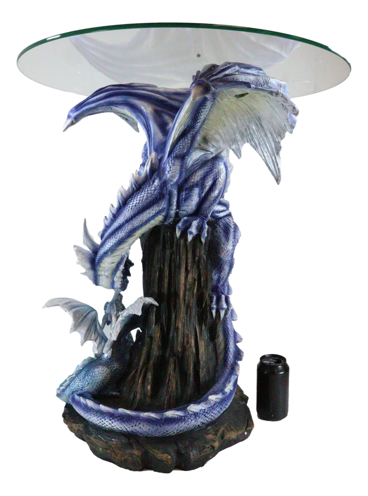 Elemental Frozen Ice Mother Dragon With Hatchling Baby Sculptural Side End Table