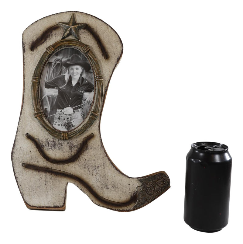 Rustic Western Cowboy Boot Barbed Wire And Lone Star 6"X4" Wooden Picture Frame