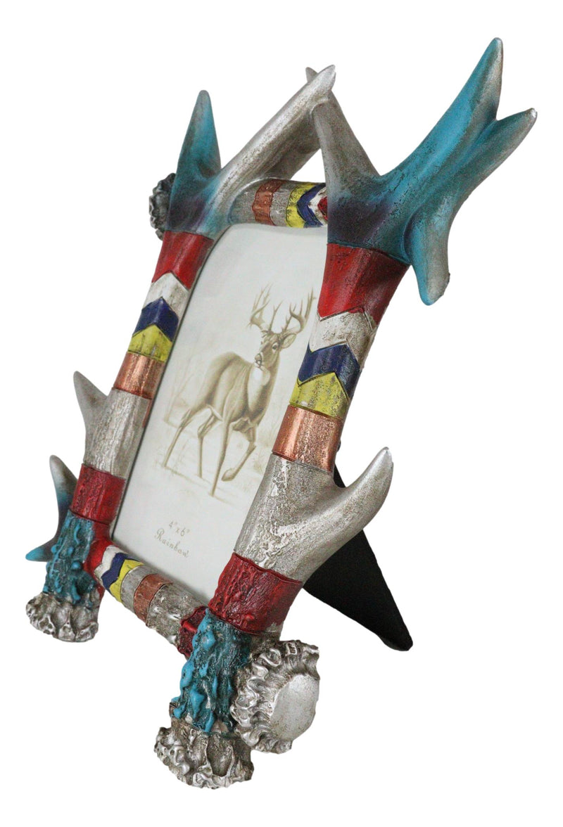 Colorful Boho Southwest Rustic Buckhorn Stag Deer Antlers Picture Frame 4"X6"