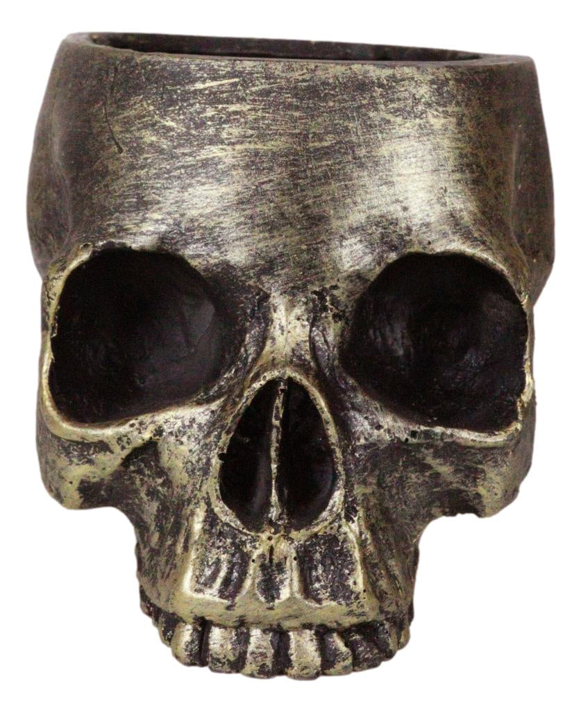 Pack Of 4 Day Of The Dead Skull Planters Bowls 7"L Bronze Finish Decor Accent - Ebros Gift