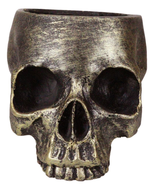Pack Of 2 Day Of The Dead Skull Planters Bowls 7"L Bronze Finish Decor Accent