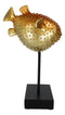 Nautical Marine Faux Taxidermy Golden Pufferfish Fish Sculpture On Pole Mount