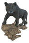 Ghost Hunter Black Panther Cougar On Weathered Tree Log Statue Jaguar Decor